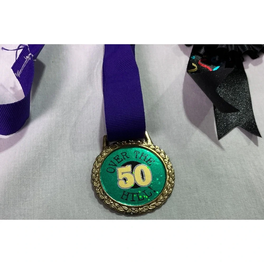 50th Birthday Over the Hill Medal Pin Mini Book Party Favor Set Used